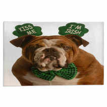 St. Patricks Day - Bulldog Wearing Kiss Me Im Irish Headband Rugs 11952327
