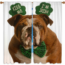 St. Patricks Day - Bulldog Wearing Kiss Me Im Irish Headband Window Curtains 11952327