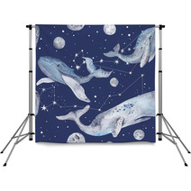 Star Whales Watercolor Pattern Backdrops 96430631