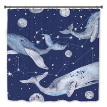 Star Whales Watercolor Pattern Bath Decor 96430631