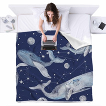 Star Whales Watercolor Pattern Blankets 96430631