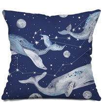 Star Whales Watercolor Pattern Pillows 96430631