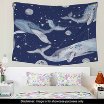 Star Whales Watercolor Pattern Wall Art 96430631