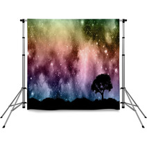 Starfield Night Sky With Tree Silhouettes Backdrops 72074231