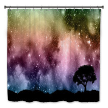 Starfield Night Sky With Tree Silhouettes Bath Decor 72074231