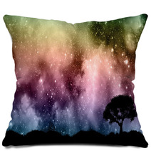 Starfield Night Sky With Tree Silhouettes Pillows 72074231