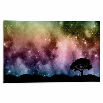Starfield Night Sky With Tree Silhouettes Rugs 72074231