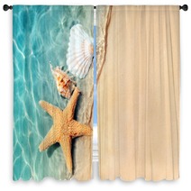 Starfish And Seashell On The Summer Beach In Sea Water Window Curtains 210075031
