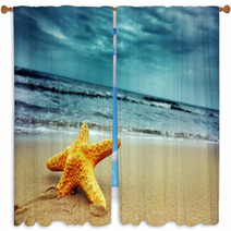 Starfish On The Tropical Beach Window Curtains 9054631