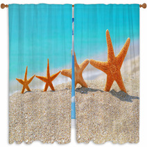 Starfishes On The Beach Window Curtains 63394337