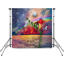 Starry Landscape With Freesia And Rainbow Backdrops 70284558