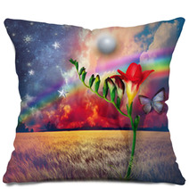 Starry Landscape With Freesia And Rainbow Pillows 70284558