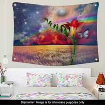Starry Landscape With Freesia And Rainbow Wall Art 70284558