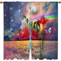 Starry Landscape With Freesia And Rainbow Window Curtains 70284558