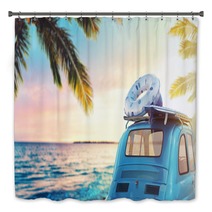 Start Summertime Vacation With An Old Car On The Beach 3d Rendering Bath Decor 206383364