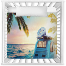 Start Summertime Vacation With An Old Car On The Beach 3d Rendering Nursery Decor 206383364