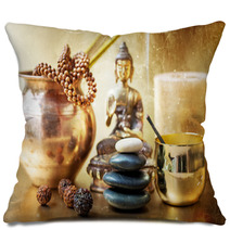 Statue Of Buddha, Zen Stones, Incense. ?oncept Of Meditation Pillows 60871296