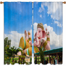 Statue Of Ganesha In Thailand Temple Window Curtains 68432010