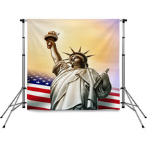 Statue of Liberty Neoclassic Statue With USA Flag Backdrops 11225251