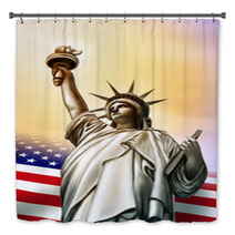 Statue of Liberty Neoclassic Statue With USA Flag Bath Decor 11225251
