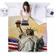 Statue of Liberty Neoclassic Statue With USA Flag Blankets 11225251