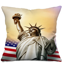 Statue of Liberty Neoclassic Statue With USA Flag Pillows 11225251