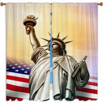 Statue of Liberty Neoclassic Statue With USA Flag Window Curtains 11225251