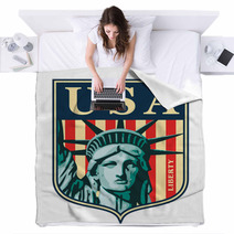 Statue Of Liberty. New York Landmark And Symbol. Blankets 32945045