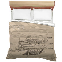 Steam Punk Airship (flying Ship) Engraving Style Bedding 66519518