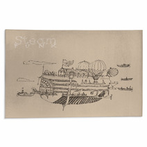 Steam Punk Airship (flying Ship) Engraving Style Rugs 66519518