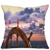 Steering Wheel Of Old Sailing Vessel Pillows 72614757