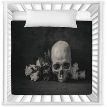 Still Life Black And White Photography With Human Skull And Rose Nursery Decor 92383439