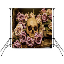 Still Life Human Skull With Roses Background Backdrops 102897789