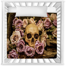Still Life Human Skull With Roses Background Nursery Decor 102897789