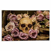 Still Life Human Skull With Roses Background Rugs 102897789