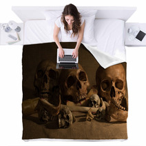 Still Life With Skulls And Bones Art And Dark Concept Blankets 98860142