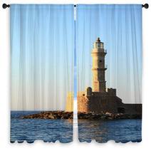 Stone Ancient Lighthouse Closeup, Chania Crete Window Curtains 66613742