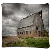 Stormy Barn Old Barn On Prairie With Stormy Sky Usa Blankets 87839146