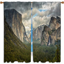 Stormy Clouds Over Tunnel View In Yosemite Window Curtains 50014936