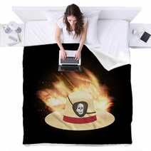 Straw Hat With Pirate Eye Patch Blankets 114105527