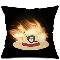 Straw Hat With Pirate Eye Patch Pillows 114105527