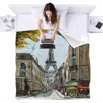 Street In Paris - Illustration Blankets 46056671