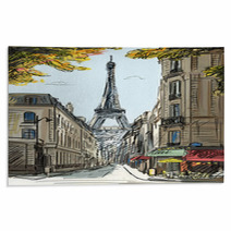 Street In Paris - Illustration Rugs 46056671