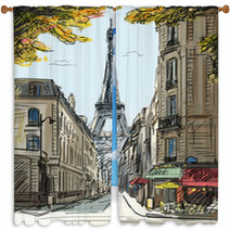 Street In Paris - Illustration Window Curtains 46056671