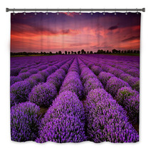 Stunning Landscape With Lavender Field At Sunset Bath Decor 64900250