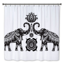 Stylized Decorated Elephants And Lotus Flower Bath Decor 101323050