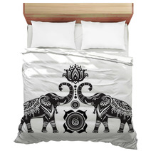 Stylized Decorated Elephants And Lotus Flower Bedding 101323050