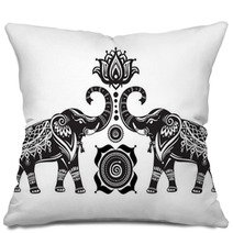 Stylized Decorated Elephants And Lotus Flower Pillows 101323050