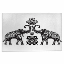 Stylized Decorated Elephants And Lotus Flower Rugs 101323050