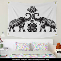 Stylized Decorated Elephants And Lotus Flower Wall Art 101323050